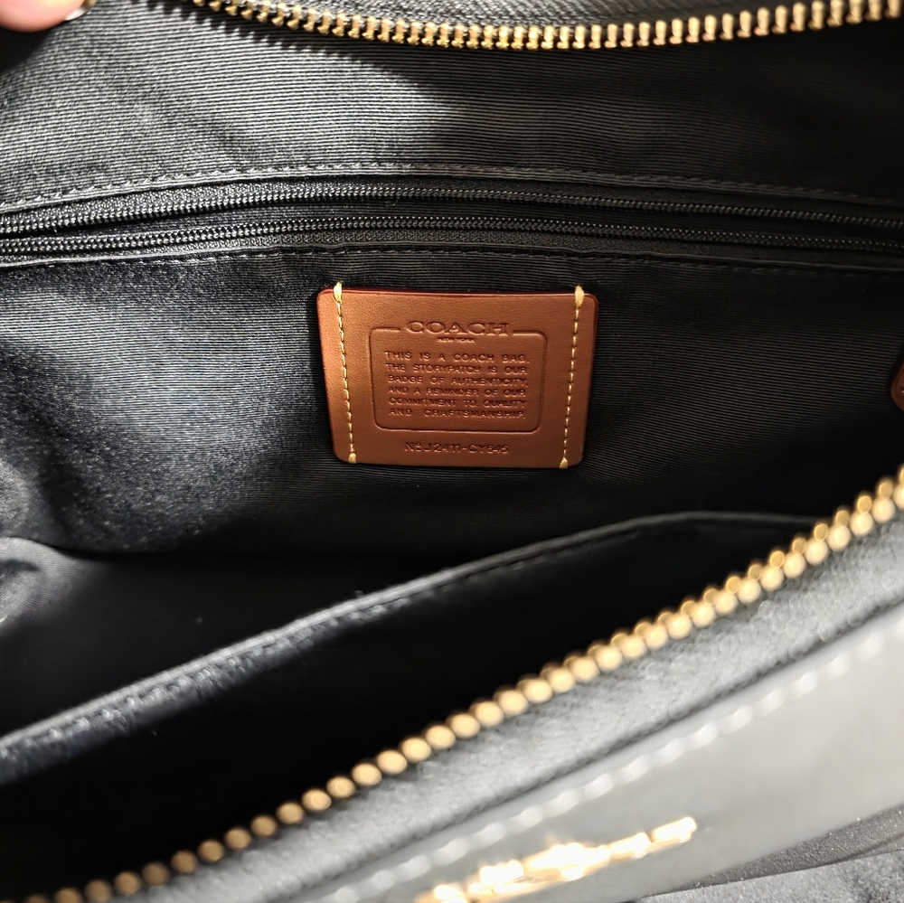 Coach Black Leather Shoulder Bag with Gold Studs|Coach Teri Hobo with Grommets - Picture 2 of 5